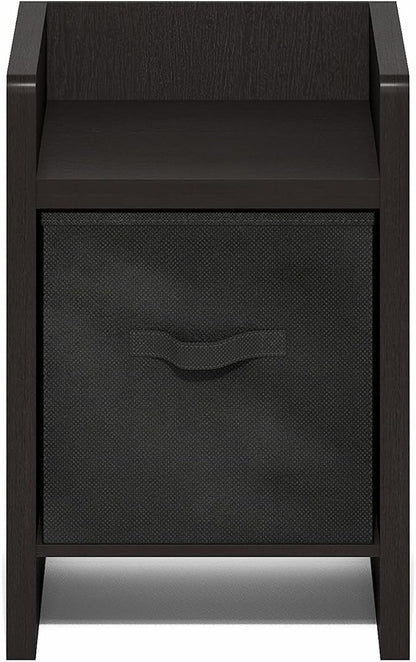 Furinno Viola Side Table, Thick Frame End Table with Storage Bin, Night Stand, Bedside Table, for Living Room, Bedroom, Dark Oak