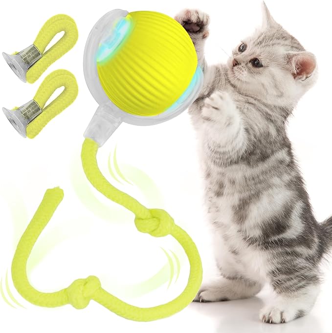 Pawlo Speedy Tail 2.0 Cat Toy –Teazys Turbo Tail Upgrade – Interactive Cat Toy – Kitten Toys – Automatic cat Toy for Boredom – Moving cat Toys for Indoor Cats with 2 Tails (Yellow)-Mewly Pet