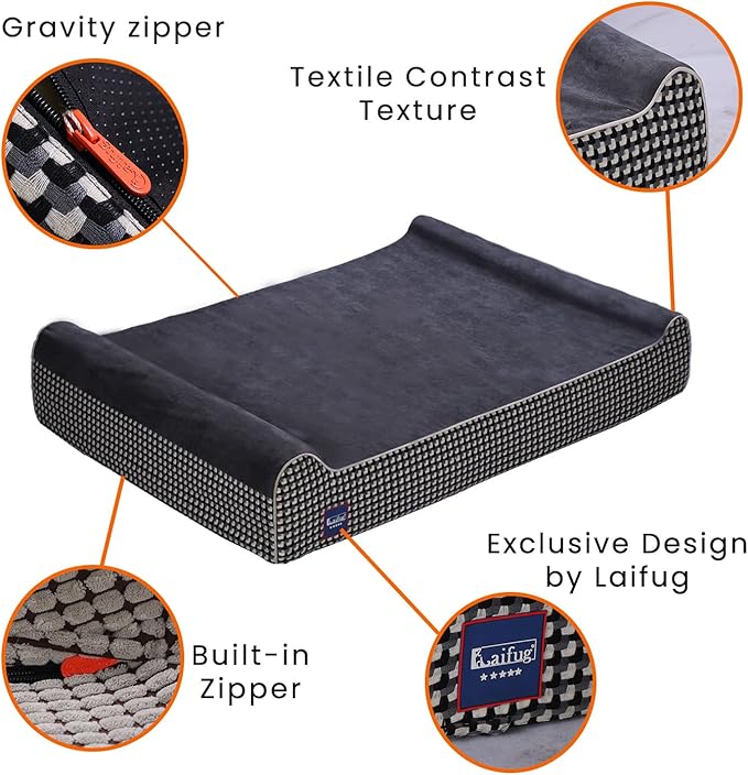 Laifug Orthopedic Memory Foam Extra Large Dog Bed with Pillow and Durable Water Proof Liner & Removable Washable Cover & Smart Design-Mewly Pet