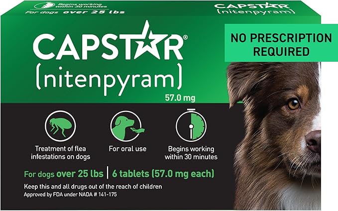 CAPSTAR Oral Flea Treatment for Dogs, Fast Acting Tablets Start Killing Fleas in 30 Minutes, Medium & Large Dogs (Over 25 lbs), 6 Doses-Mewly Pet