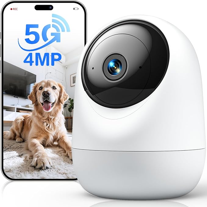 Indoor Camera 5G WiFi Pan & Tilt 2.5K 4MP Compatible up to 256GB SD Card (Not Included) - Security Camera Indoor, Plug-in Puppy/Pet Camera with Speaker/Phone App for Room, Motion Tracking-Mewly Pet