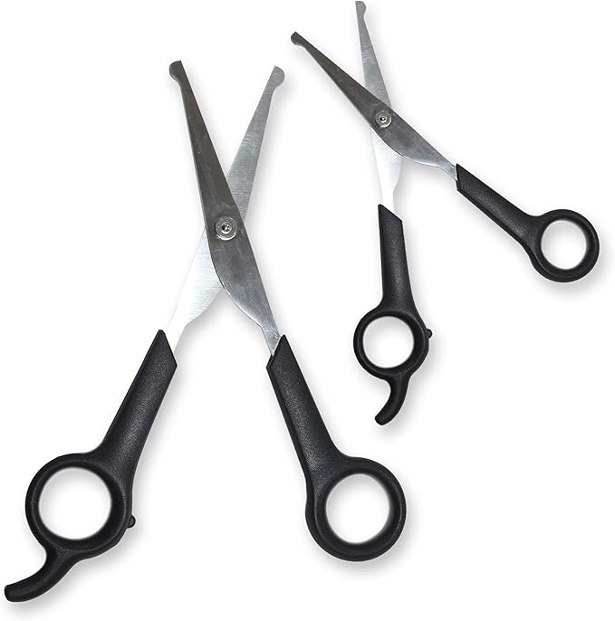 Pets First #1 Pet Grooming Scissors Body & Facial Trimmer Durable Stainless Steel Blades. Rounded Tips Shears for Long Medium Short Thick Wiry Curly Hair. Lightweight Cutter for Dogs & Cats. Set of 2-Mewly Pet