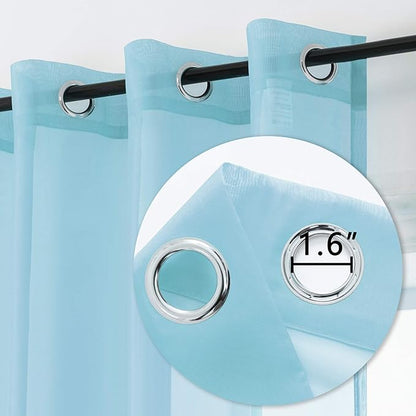 DUALIFE Sky Blue Voile Sheer Curtains Grommet,Look Semi Sheer Natural Light Flow Drapes,Elegant Solid Color Touch Soft Drapes for Living Room Bedroom,Set of 2 Panels 52X108 Inch 9 FT Baby Blue