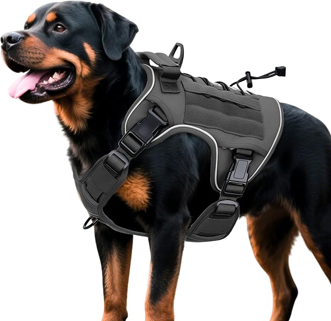 Heavy-Duty Tactical Dog Harness for Large Dogs, No Pull Adjustable Reflective Pet Vest with Molle System, K9 Military-Grade Control for Service Training, Outdoor & 10+ Breeds, Gray, XX-Large-Mewly Pet