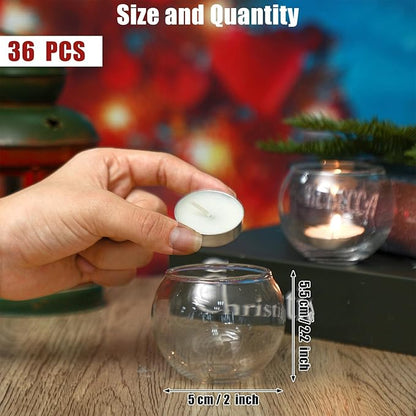 Uiifan 36 Pcs Clear Votive Candle Holder Bulk Glass Tea Lights Round for Wedding 1.97'' x 2.17'' Candle Jars Holder for Wedding Table Centerpiece Party Birthday Home Decoration