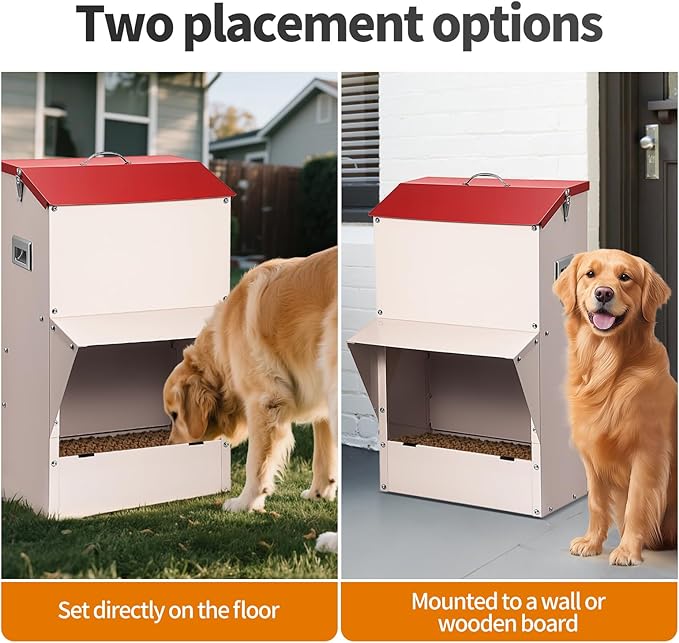 Automatic Dog Feeder Large Breed, 50 LB Capacity Outdoor Pet Food Dispenser, Powder-Coated Steel Gravity Dog Food Feeder with Clear Door, Wall Mountable, Weatherproof Self Feeders-Mewly Pet