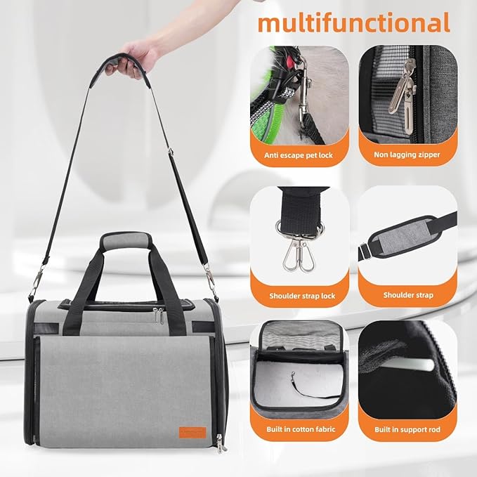 TWDEPART Cat Carrier Backpack - Multifunctional, Firm & Foldable with Roll-Up Shade, Breathable Design Includes Collapsible Bowl & Cushion (Grey)-Mewly Pet