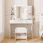 Vabches Vanity Desk with Mirror and Lights,Makeup Vanity Table with Charging Station,Vanity Set with 2 Drawers & Lots Storage Space,3 Lighting Modes Adjustable Brightness,White
