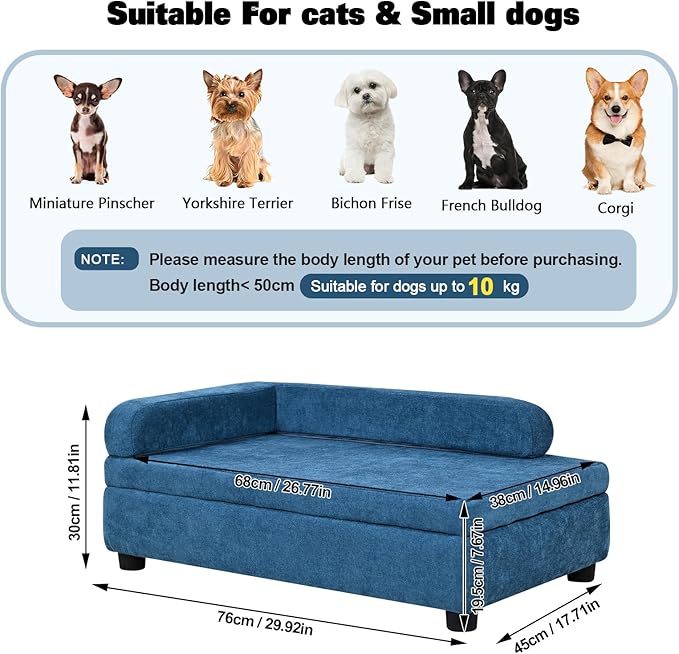 AFBKSS&BB Pet Sofa with Hidden Storage for Puppy and Cat,Linen Fabric Dog Sofa,Cat Couch with Wooden Frame (Blue)-Mewly Pet