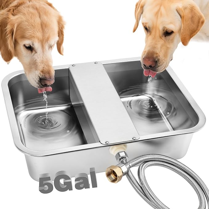 YUEPET 5 Gallon Auto Dog Water Bowl Dispenser Outside Automatic Water Dispenser for Large Dogs Stainless Steel Auto-Fill Dog Waterer Feeder with Float Valve for Pets Indoor Outdoor Use-Mewly Pet