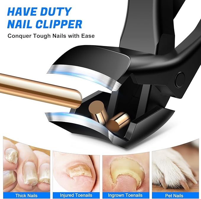 Toenail Clippers for Seniors Ingrown Thick Toenails, 2025 Angled Head Toe Nail Clippers with Catcher, Heavy Duty 45° Slanted Toenail Clippers, 37mm Wide Opening Nail Cutter with Long Handle, 6PCS-Mewly Pet