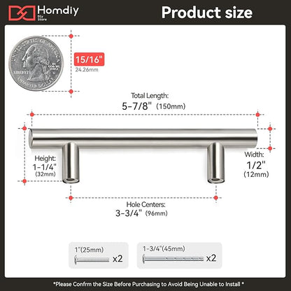 homdiy 96mm Cabinet Handles Drawer Pulls - HD201SN Cabinet Hardware Brushed Nickel Cabinet Pulls 5 Pack Modern Cupboard Handles for Kitchen Cabinets