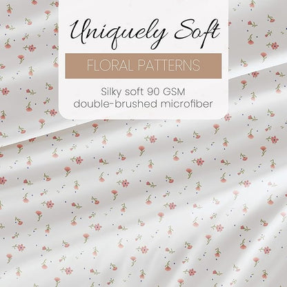 Linen Market Double-Brushed Patterned Microfiber Twin Sheet Set 3 Piece – Oeko-TEX Certified Ultra Soft & Wrinkle-Free - 16" Deep Pocket Sheets - Easy Care Twin Size - Soft Floral Pink