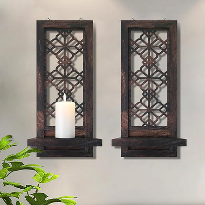 Set of 2 Candle Sconces, Farmhouse Accent Wall Sconce, Caramel Color Candle Holder Wall Decorations for Home Décor, Living Room, Dining Room.(15 x6 in)