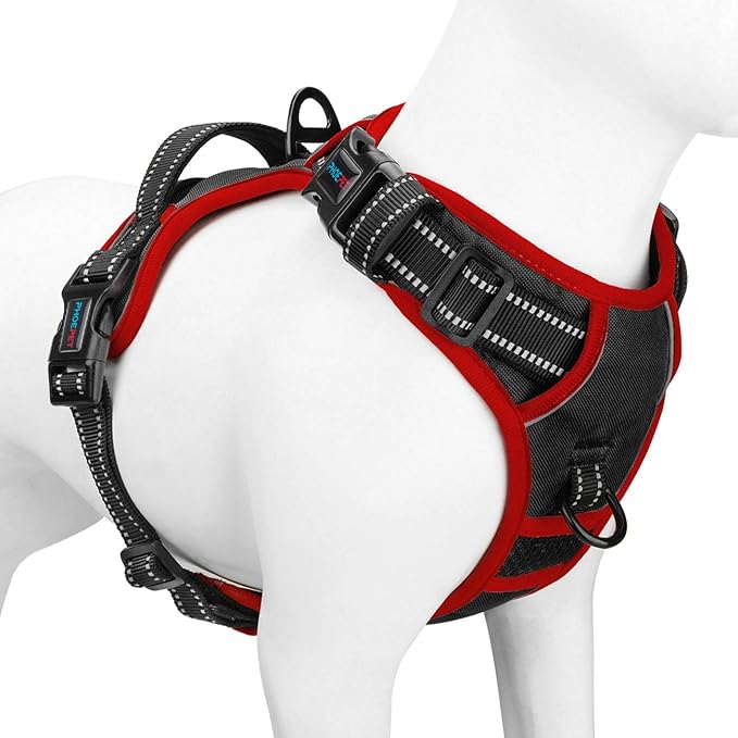 PHOEPET 2019 Upgraded No Pull Dog Harness, Reflective Adjustable Vest, with a Training Handle + 2 Metal Leash Hooks+ 3 Snap Buckles +4 Slide Buckles(XS, Black)-Mewly Pet