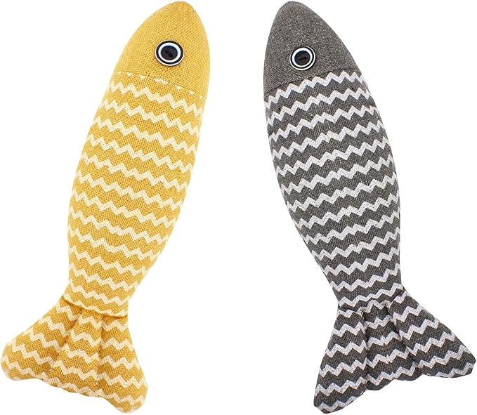 2 Pcs Catnip Toys Fish, Self Play, Cat Toys for Indoor Cats and Kitten, Catnip Cat Toy, Interactive Kitten Exercise Kicker Toys for Indoor Cats 7.8 Inches for All Breeds-Mewly Pet