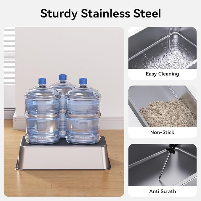 XL Stainless Steel Cat Litter Box with Easy-Open Lid, AOTRUTII Enclosed Metal Litter Box for Big Cats, Front Entry & Top Exit, High Sided, Anti-Leak, Non-Stick, Easy to Clean, Includes Scoop-Mewly Pet