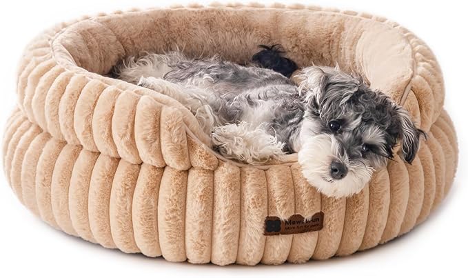 MEWOOFUN Washable Small Dog Bed, Cat Beds for Indoor Cats with Anti-Slip Bottom, Round Pet Bed for Puppy and Kitten (Camel, 24"x24"x9")-Mewly Pet