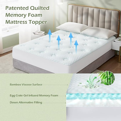 Hansleep RV Short Queen Mattress Topper Viscose Derived from Bamboo, Camping Memory Foam Pillow Top Mattress Topper, Breathable Mattress Pad for Back Pain Relief, 60" x 75", White
