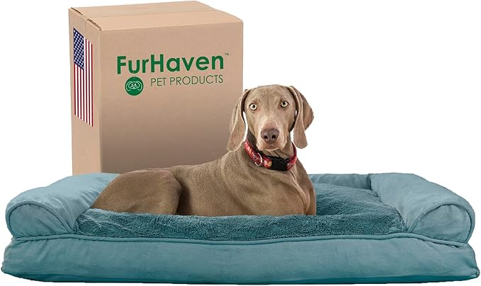 Furhaven Pillow Dog Bed for Large Dogs w/ Removable Bolsters & Washable Cover - Plush & Suede Sofa - Deep Pool, Jumbo/XL-Mewly Pet