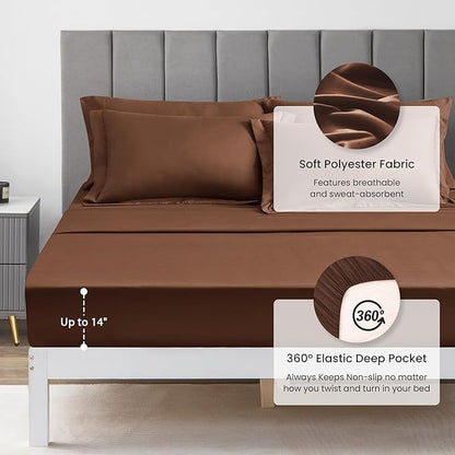 Love's cabin Twin Comforter Set Brown, 5 Pieces Twin Bed in a Bag, All Season Bedding Sets with 1 Comforter, 1 Flat Sheet, 1 Fitted Sheet, 1 Pillowcase and 1 Pillow Sham