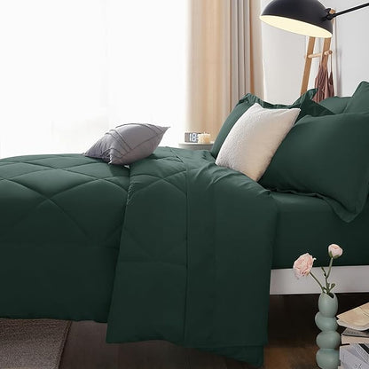CozyLux King Size Comforter Set Forest Green - 7 Pieces Bed in a Bag King, Luxury Soft Bed Set for All Seasons, Bedding Set with Down Alternative Comforter, Sheets, Pillowcases & Shams