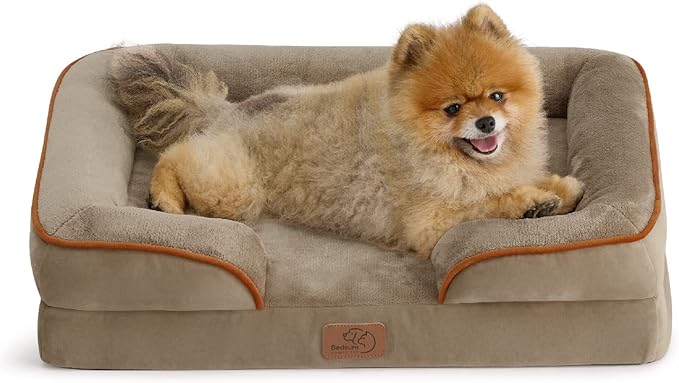 Bedsure Orthopedic Dog Beds for Small Dogs - Washable Small Dog Cat Bed Waterproof, Comfort Pet Couch Sofa with Washable Removable Cover, Pets Bed with Nonskid Bottom, Hazel, 24"-Mewly Pet