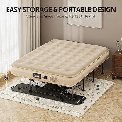 Simpli Comfy Queen EZ Bed Self-Inflating Air Mattress with Built-in Frame, Pump and Wheeled Case, Blow Up Inflatable Rolling Air Bed on Wheels
