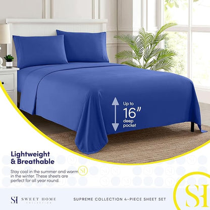 Twin Sheets - Breathable Luxury Sheets with Full Elastic & Secure Corner Straps Built In - 1800 Supreme Collection Extra Soft Deep Pocket Bedding Set, Sheet Set, Twin, Royal Blue