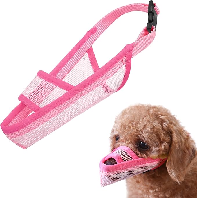 Crazy Felix Nylon Dog Muzzle for Small Medium Large Dogs Dachshund Beagle Poodle Labrador, Air Mesh Breathable and Drinkable Pet Mouth Guard for Anti-Biting Chewing Scavenging(XXXS, Pink)-Mewly Pet