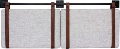 Nathan James Harlow Modern Wall Mount Hanging Headboard, Queen, Gray with Brown Faux Leather Straps