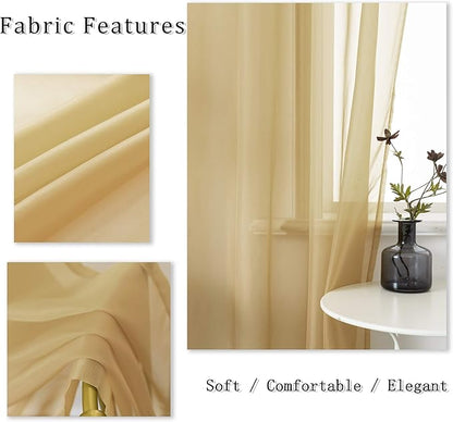 DUALIFE Antique Taupe Brown Sheer Curtains Grommet Light Brown Tan Semi Voile Curtain Panels Window Drapes for Living Room and Bedroom Window Treatments 2 Panels 52 x 72 Inch Natural Taupe