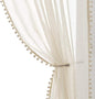 Treatmentex Sheer Linen-Look Curtains 95in Bedroom Decorative Pompom Trimmed Voile for Living Room Slub Textured Natural Window Curtain Panels 2pcs