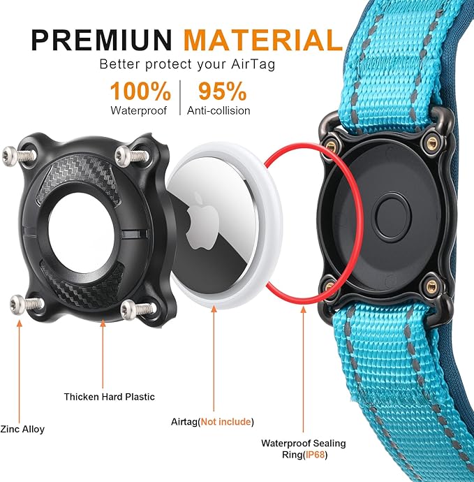 Airtag Dog Collar with Martingale Design, IP68 Waterproof Air Tag Collar Holder, Adjustable Reflective Soft Padded Nylon Dog Collar for Large Medium Small Dogs-Mewly Pet