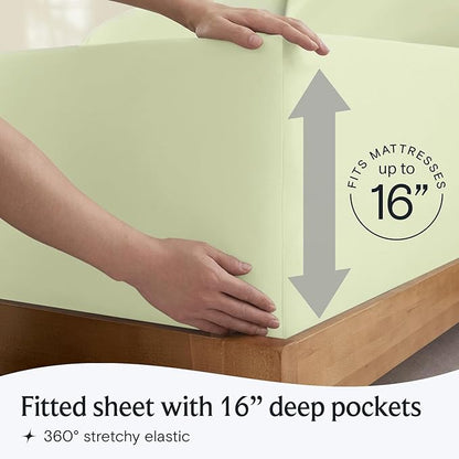 LuxClub 3 PC Sheet Set Bed Sheets Deep Pockets 16" Eco Friendly Wrinkle Free Cooling Machine Washable Hotel Bedding Silky Soft - Sage Green Twin