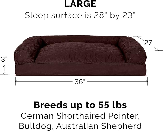 Furhaven Pillow Dog Bed for Large/Medium Dogs w/ Removable Bolsters & Washable Cover - Quilted Sofa - Coffee, Large-Mewly Pet