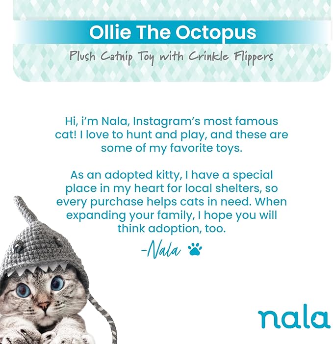 Caitec Presents Nala Cat Ollie The Octopus - Catnip Toy - Interactive Cat Toy - Chew Toy - Pillow Toy, 2 Pack-Mewly Pet
