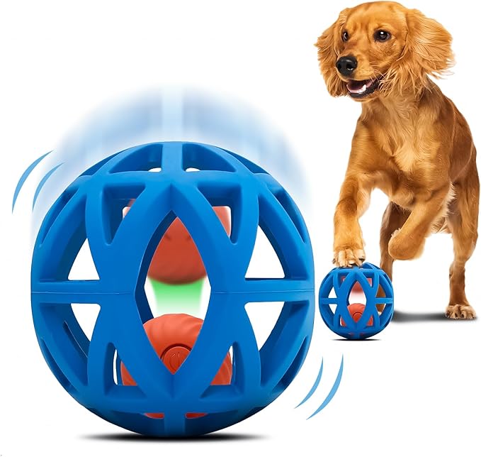 Interactive Dog Toy, Smart Jumping Bouncing Ball Inside Durable Rubber Shell, Automatic Moving Vibrating Ball for Medium/Large Dogs, Dog Enrichment Toy to Keep Them Busy (Blue & Orange)-Mewly Pet