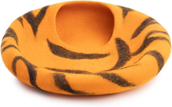 Woolygon Premium Felt Cat Cave Bed – Wool Kitty Beds Handcrafted Kitten Caves Bed for Indoor Cats - Made from 100% Eco-Friendly Merino Wool, Foldable Cat Hidewawy Covered Cat House Pod-Mewly Pet