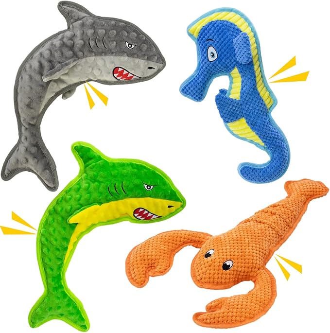 Dog Toy Squeak No Stuffing Toys, 4-Pack Toys for Small Medium Large Breed, Puppy Teething Interactive Toy to Keep Them Busy, Best Christmas Birthday Gift-Mewly Pet