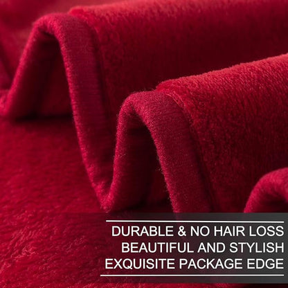 Fleece Queen Size Summer Blanket All Season 350GSM Lightweight Throw for The Bed Extra Soft Brush Fabric Winter Warm Sofa Blanket 90" x 90"(Red Queen)