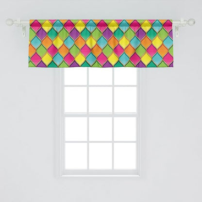 Ambesonne Geometric Window Valance, Vivid Colored Stained Glass Style Pattern Wavy Lines Curves Oval Shapes Modern, Curtain Valance for Kitchen Bedroom Decor with Rod Pocket, 54" X 18", Multicolor
