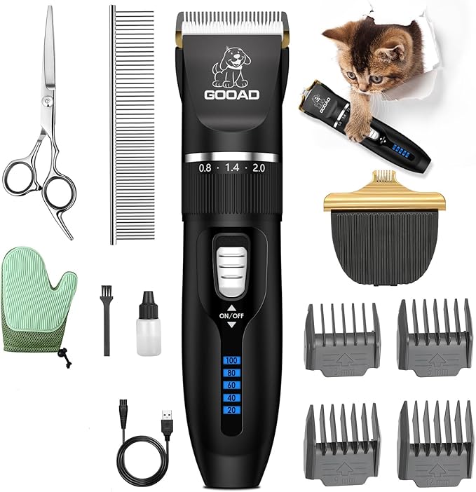 Cat Clippers, Professional Cat Grooming Kit, Cordless Cat Grooming Clippers for Thick Coats, Cat Hair Trimmer, Low Noise Cat Shaver Clippers, Quiet Pet Hair Clippers Tools for Cats Dogs (Black)-Mewly Pet