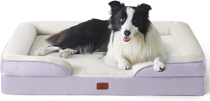 Bedsure Orthopedic Dog Beds Large Sized Dog - Washable Large Dog Cat Bed Waterproof, Comfort Dogs Couch Sofa with Washable Removable Cover, Pet Bed with Nonskid Bottom, Lavender, 35"-Mewly Pet