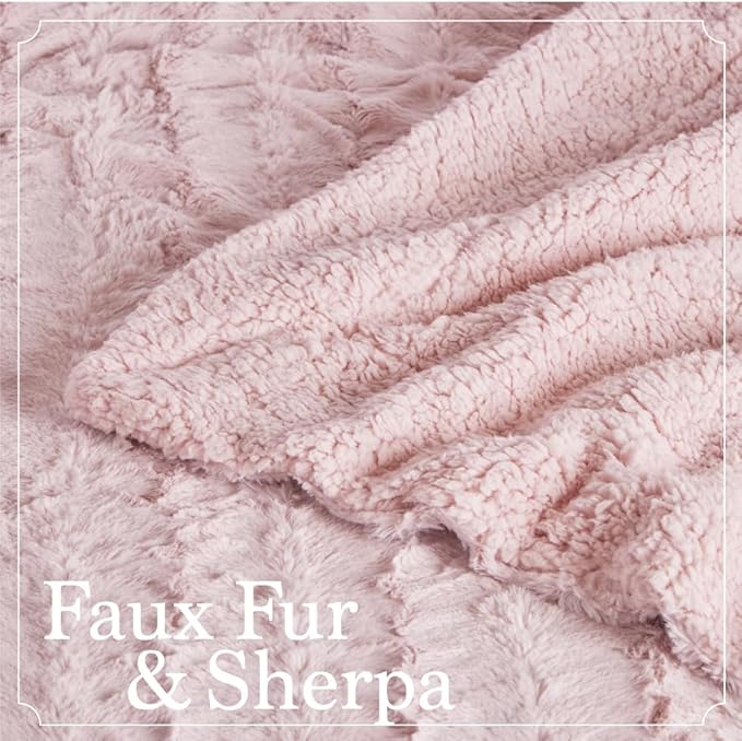 The Connecticut Home Co Bedding Blanket, King 108x90, Soft Fluffy Room Decor, Cozy Warm Throws for Bed, Gifts for Women, Bedroom Cute Aesthetic Blankets Faux Fur and Sherpa Dusty Rose