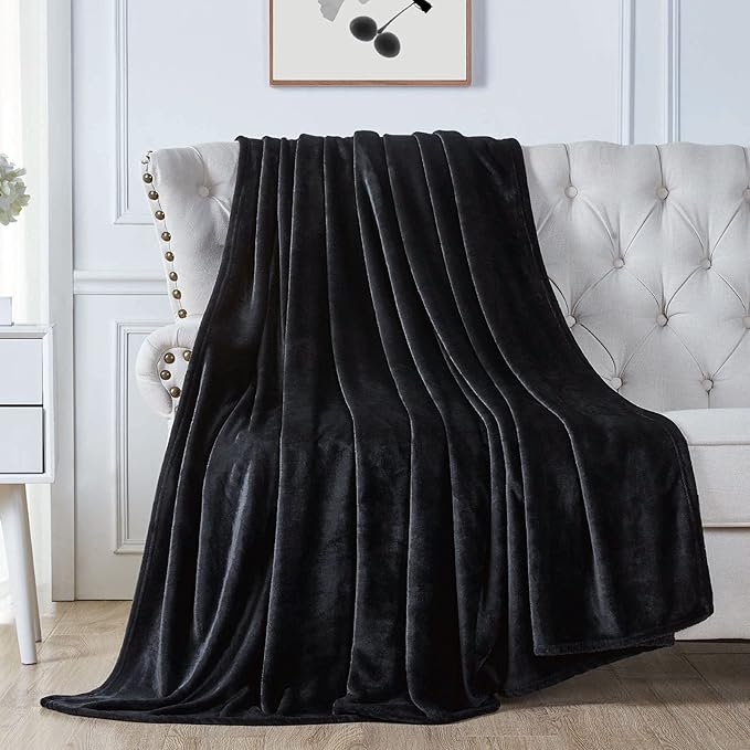 Walensee Fleece Blanket Plush Throw Fuzzy Lightweight (Twin Size 60x80 Black) Super Soft Microfiber Flannel Blankets for Couch, Bed, Sofa Ultra Luxurious Warm and Cozy for All Seasons
