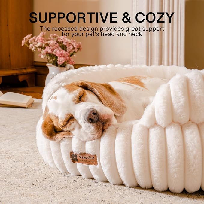 MEWOOFUN Washable Small Dog Bed, Cat Beds for Indoor Cats with Anti-Slip Bottom, Round Pet Bed for Puppy and Kitten (Beige, 24"x24"x9")-Mewly Pet