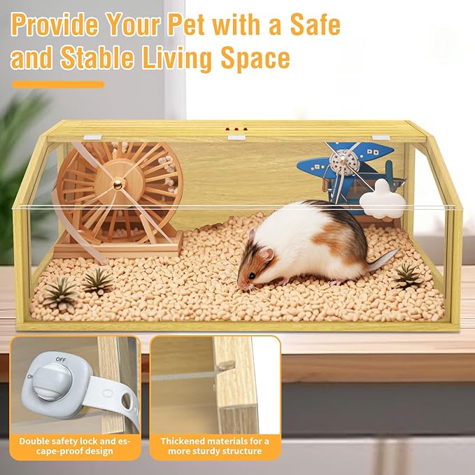 Large Hamster Cage, Chewproof Large Hamster Habitats, Wooden Guinea Pig Cages, Openable Top Roof, Lockable Gerbil Cage, Small Animal Cage for Dwarf, Syrian, 48" L x 20" W x 20" H-Mewly Pet