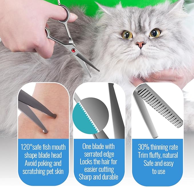 4.5" Dog Grooming Scissors - 3 Pcs Curved & Straight Thinning Shears for Small Dogs & Cats - Japan 440C Stainless Steel-Mewly Pet