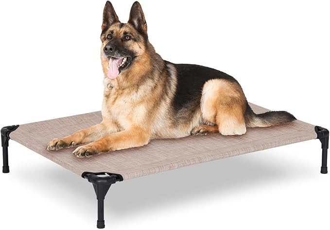 Elevated Dog Bed for Outdoor, Large Raised Dog Cot with Washable Mesh, Cooling Pet Cot Chew Proof for Outside Camping, 42"x30" Grey-Mewly Pet